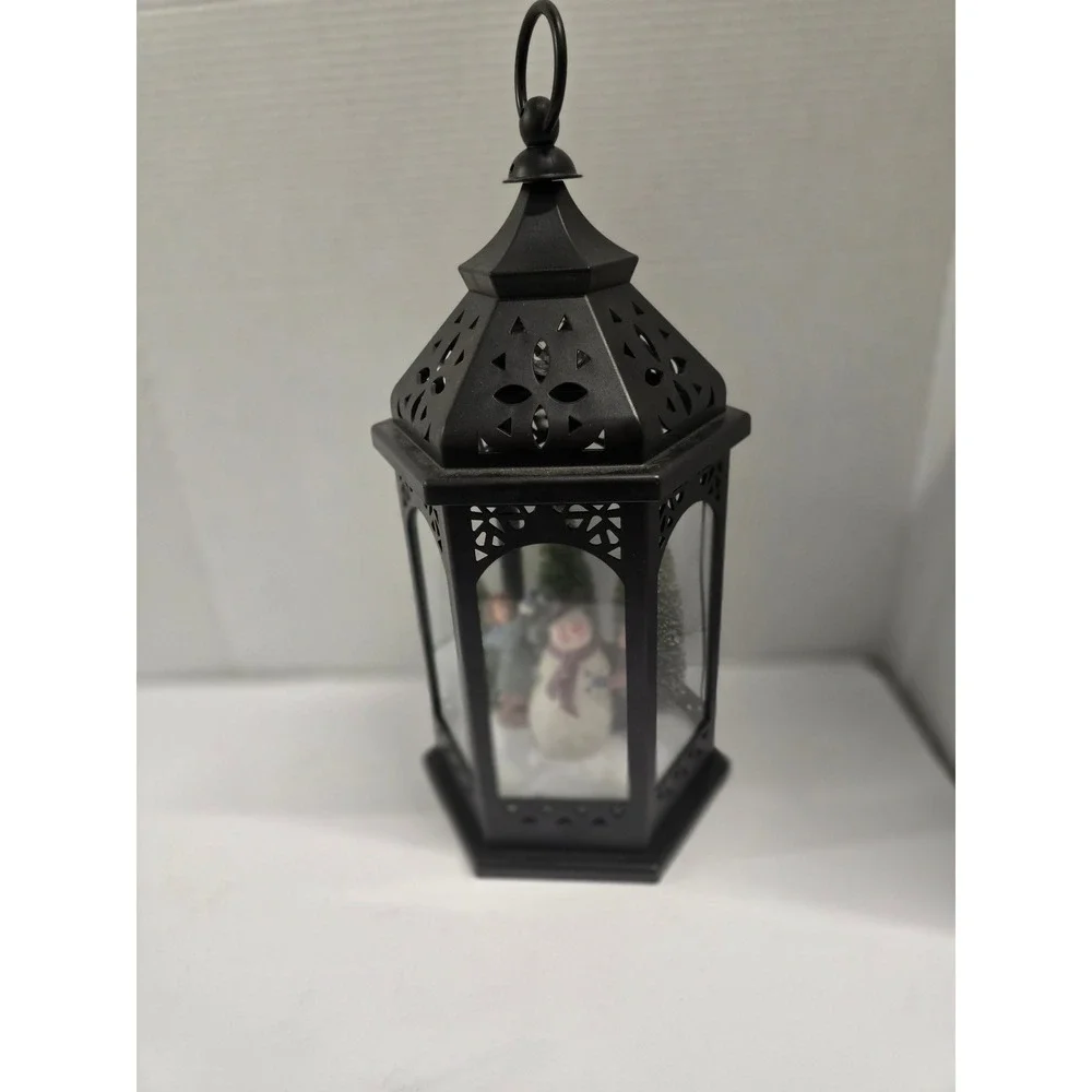 Christmas Snowman Winter Scene Light Up Lantern Black Holiday Decor Decorative